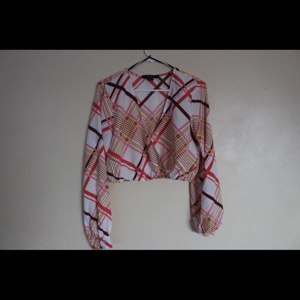 Diagonal striped pink and brown long sleeved shirt